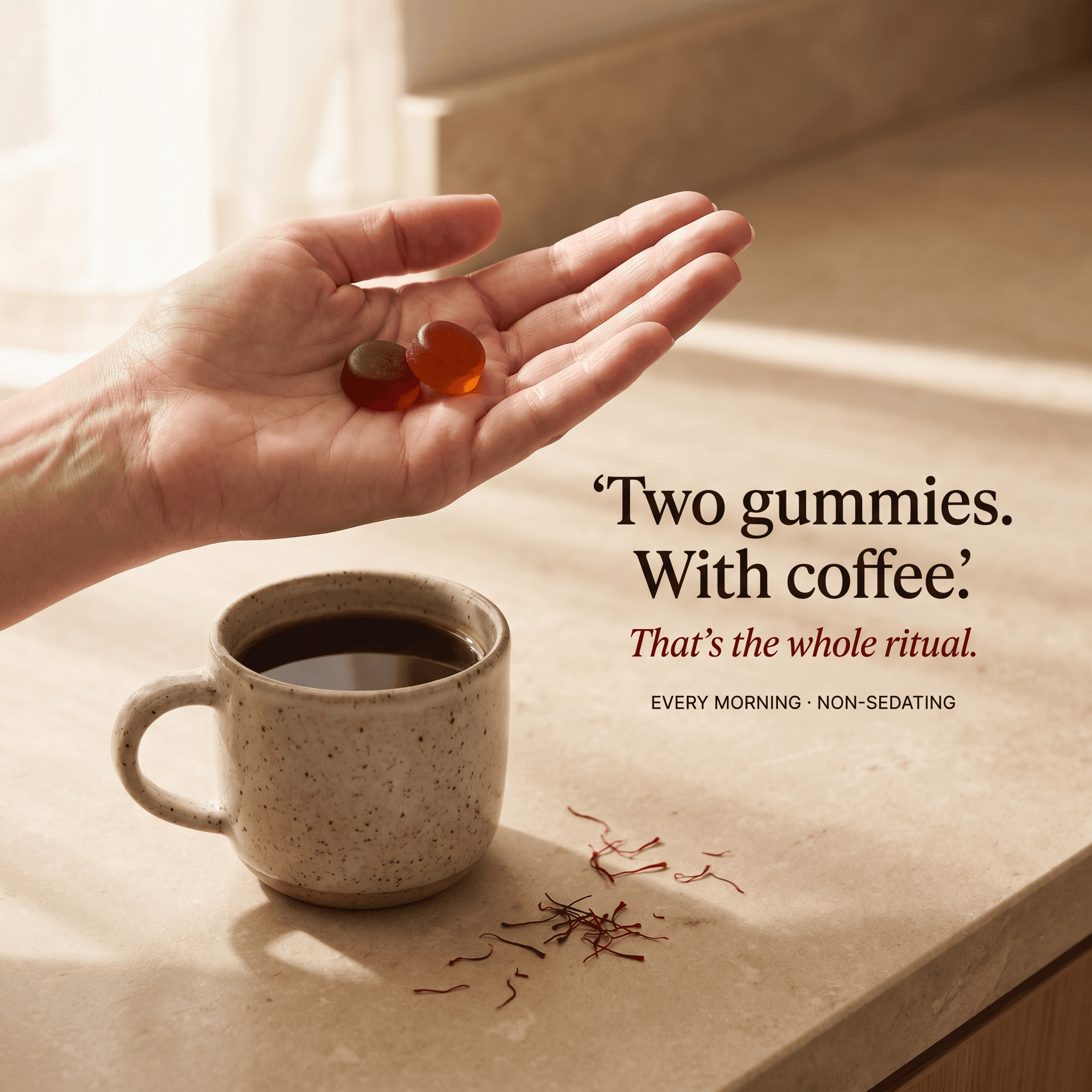 Two gummies with coffee — the daily Crocus ritual