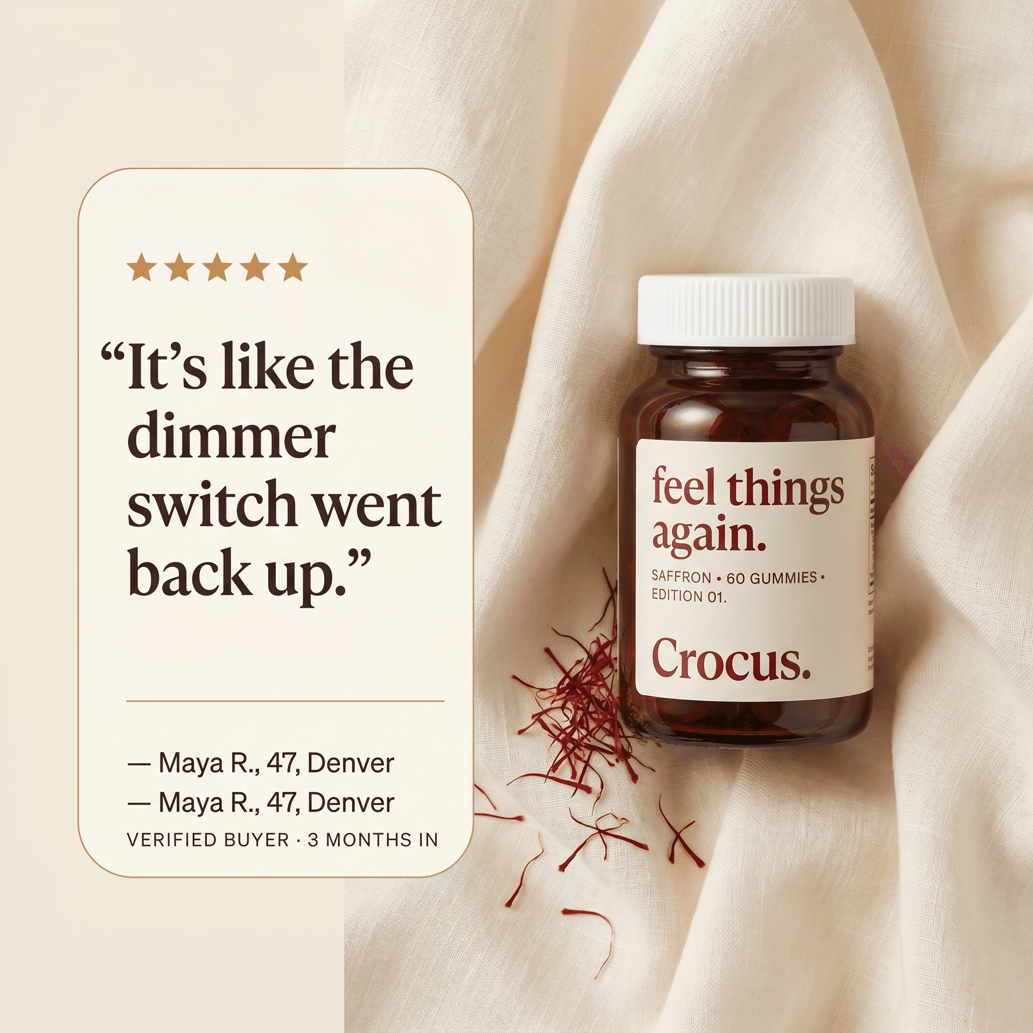 Verified review from Maya R., 47, Denver — 'It's like the dimmer switch went back up'